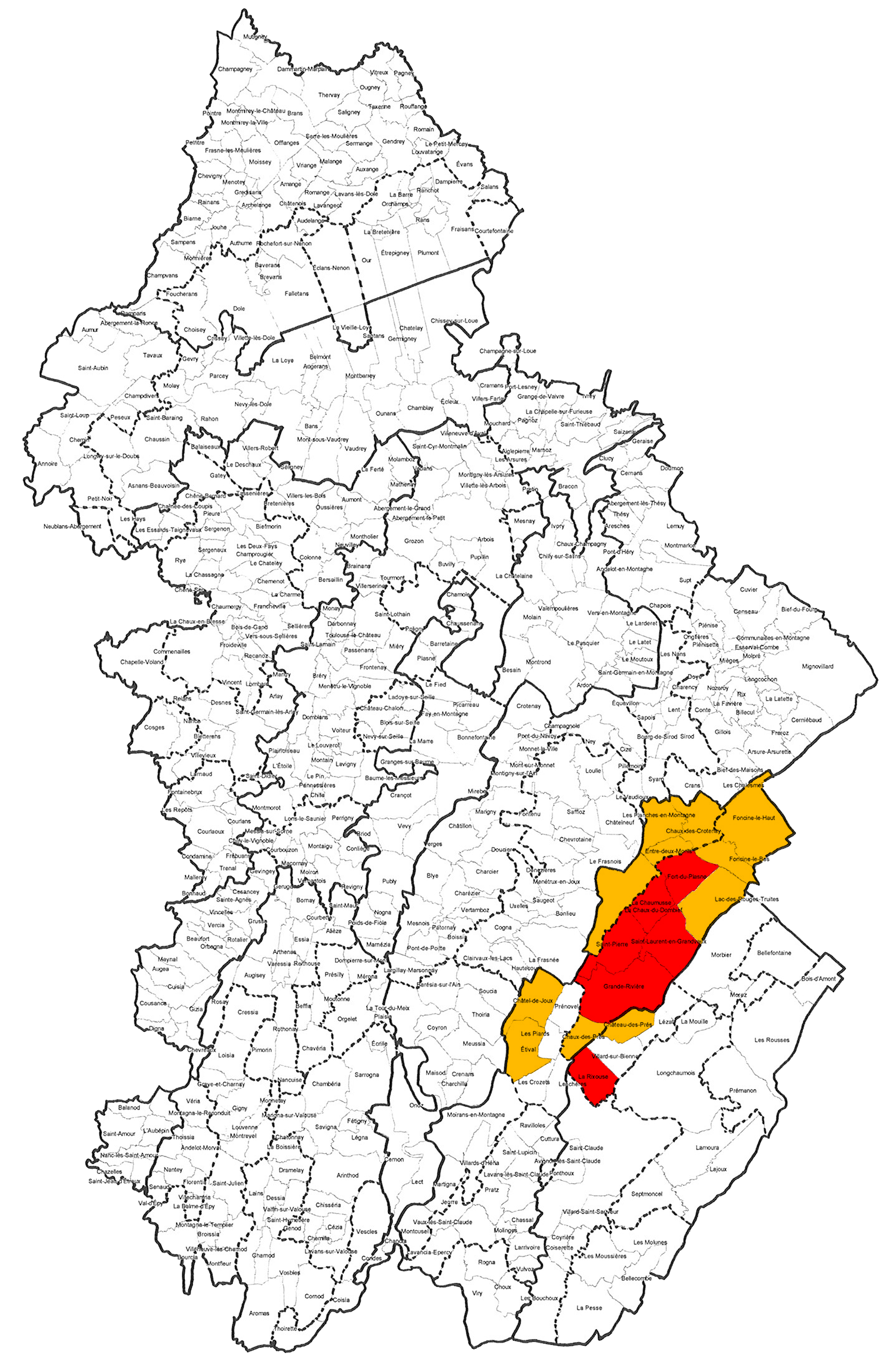 Carte des écuries cintrées CAUE 39