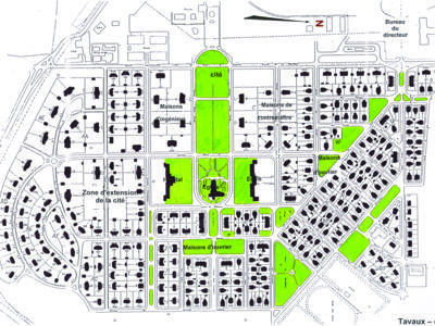 Tavaux cité ouvrière : plan d'ensemble Densité et espaces verts
 - TAVAUX (39500)