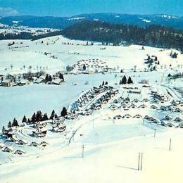 <p>Les Pagotins, village "Gais loisirs" (1964, 2e tranche vers 1980), vue a&eacute;rienne carte postale Delcampe date inconnue (09 2019 caue25)</p> - METABIEF (25370)